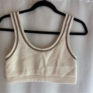 Alo Tennis Club Sweater Knit Bra Size L Cream/Taupe Excellent Condition